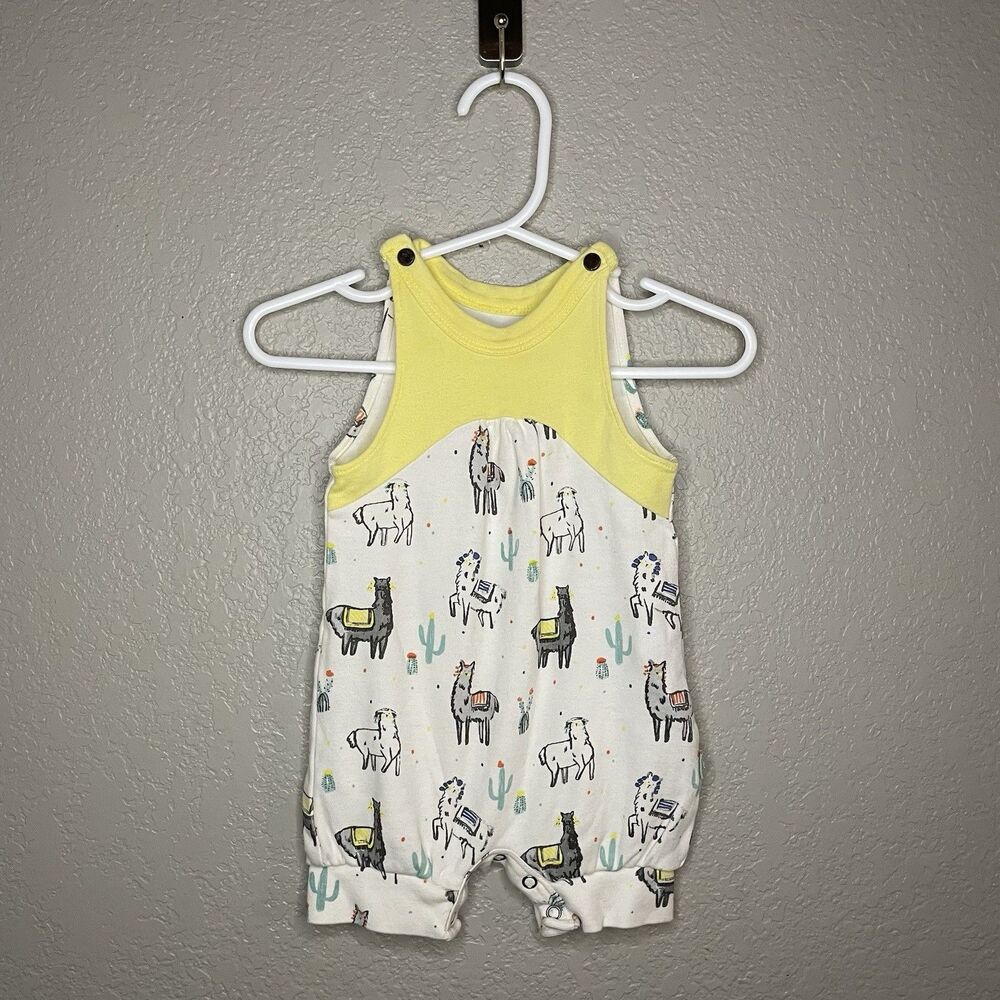 finn + emma 3-6M Baby 100% Organic Cotton Butter Yellow Llama Sleeveless Romper